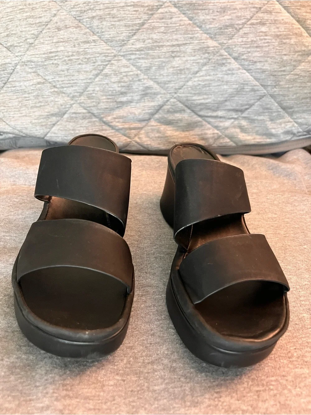 Naturalizer Black Double-Strap Platform  Wedge Slide Sandals - Women's